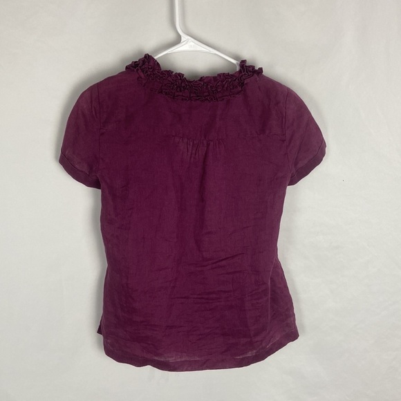EUC Talbots Purple V-Neck Ruffle 100% Linen Short Sleeve Shirt -Size 2p - Picture 6 of 8